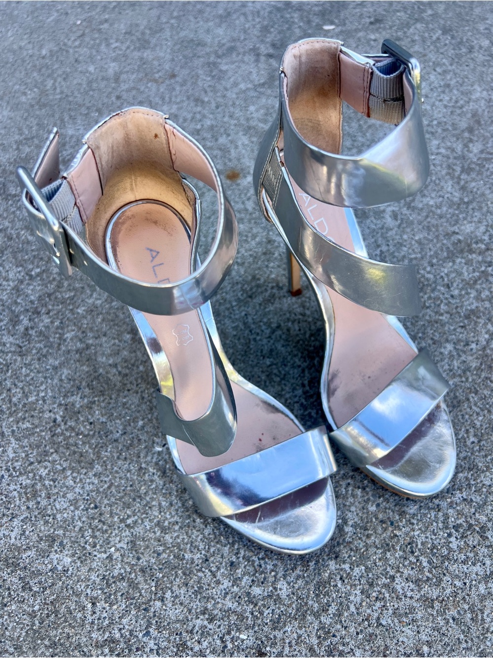 Aldo Silver Strappy Heels – Size 8.5